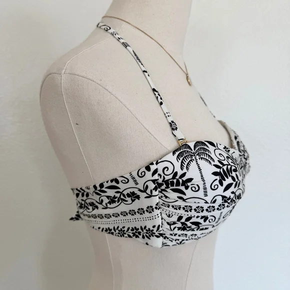 ☀️ Sunshine 79 Convertible Bandeau Bikini Top Ivory Coast Black White 6 Small